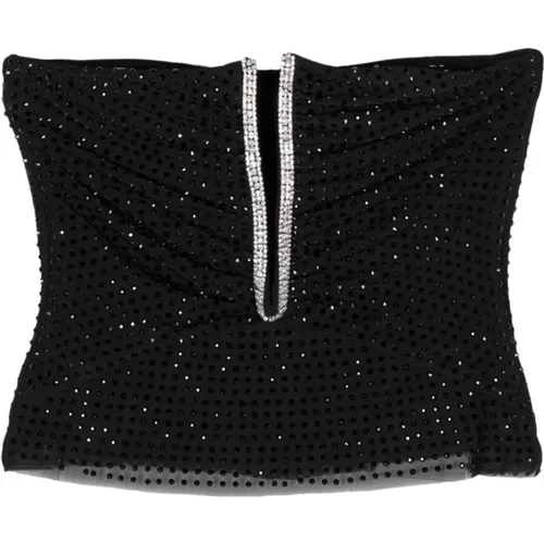 Bandeau-Ausschnitt Schwarzes Shirt mit Diamanté , Damen, Größe: 2XS - Self Portrait - Modalova