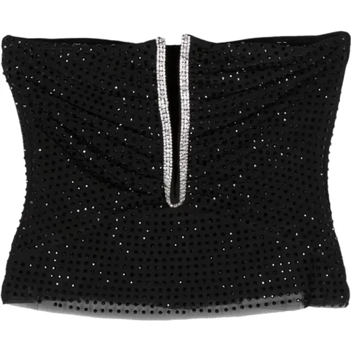 Bandeau-Ausschnitt Schwarzes Shirt mit Diamanté , Damen, Größe: XS - Self Portrait - Modalova