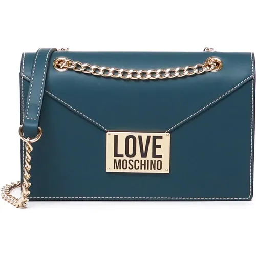 Teal Schultertasche mit Klappenverschluss , Damen, Größe: ONE Size - Love Moschino - Modalova