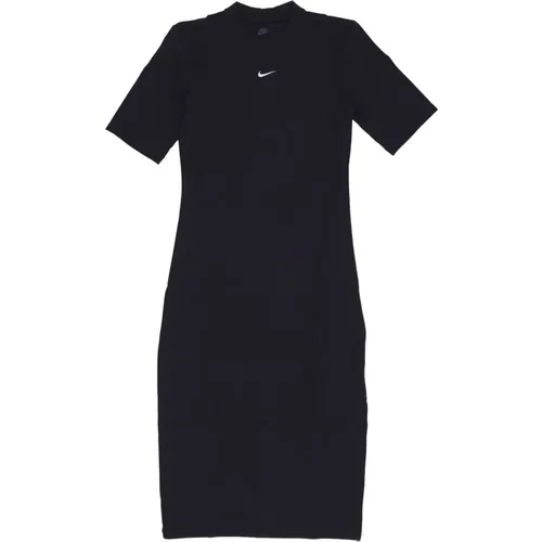 Schwarz/Weiß Essential Midi Kleid Streetwear , Damen, Größe: S - Nike - Modalova