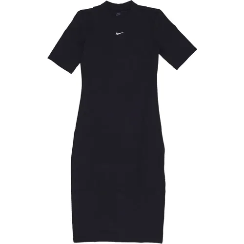 Schwarz/Weiß Essential Midi Kleid Streetwear , Damen, Größe: XS - Nike - Modalova