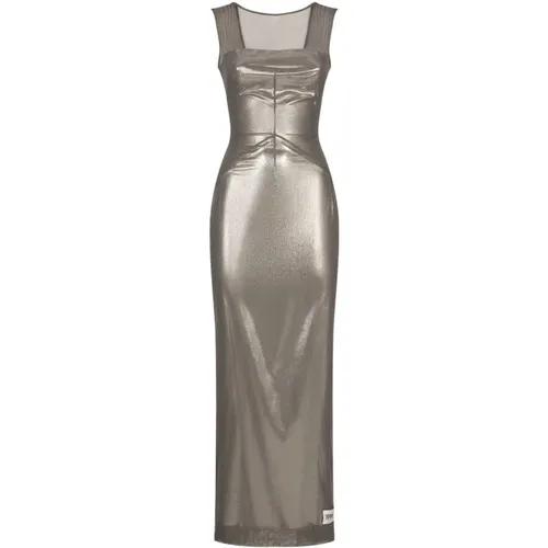 Silver Ankle-Length Party Dress with Metallic Finish , female, Sizes: S - Dolce & Gabbana - Modalova