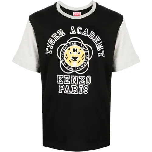 Logo-Print Farbblock T-Shirt , Herren, Größe: S - Kenzo - Modalova