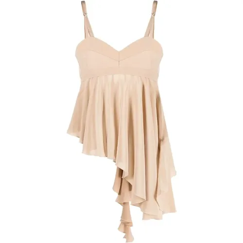 Asymmetric Ruffle Sand Top , female, Sizes: XS, S - Victoria Beckham - Modalova