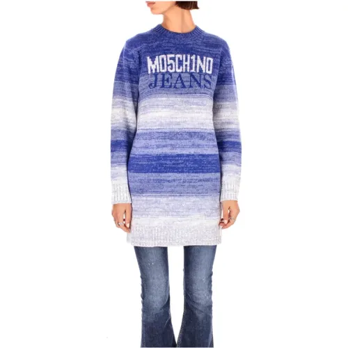 Blaue Sweater mit Pre-Logo Vorderseite , Damen, Größe: M - Moschino - Modalova