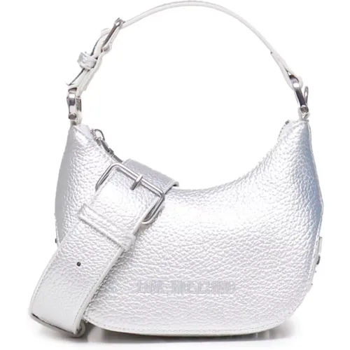 Silberne Laminatledertasche , Damen, Größe: ONE Size - Love Moschino - Modalova