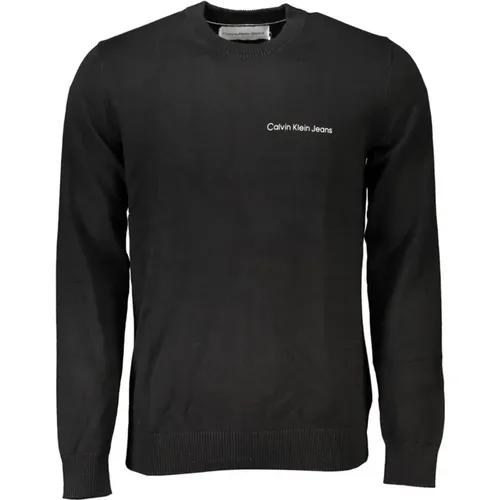 Crew Neck Long Sleeved Cotton Sweater with Logo Print , male, Sizes: XL, L, 2XL, M, S - Calvin Klein - Modalova