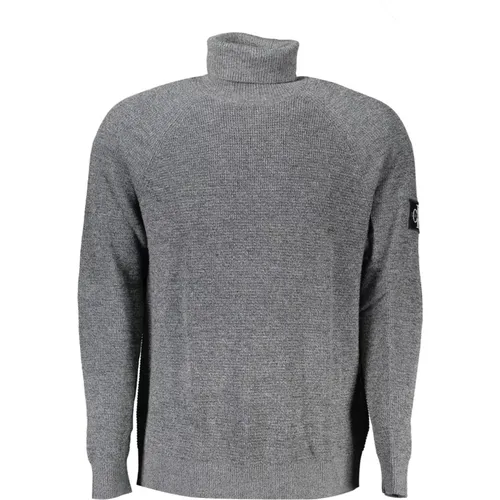 Grauer Rollkragenpullover mit Logo - Calvin Klein - Modalova