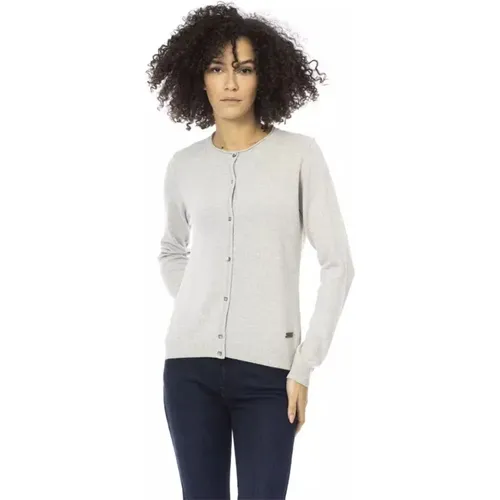 Eleganter Grauer Wollmischung Monogramm Pullover , Damen, Größe: L - Baldinini - Modalova