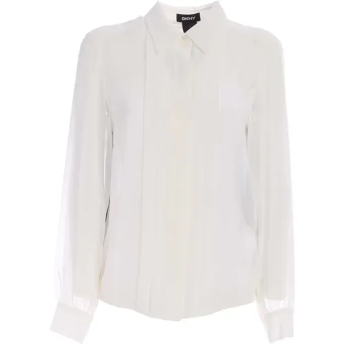Weiße Plastron Bluse mit Schwarzem Rücken,Semi-transparente Plastron Bluse in Schwarz - DKNY - Modalova