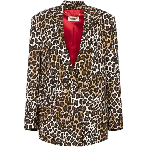 Animal Print Doppelreiher Jacke mit breiten Revers , Damen, Größe: XS - Elisabetta Franchi - Modalova