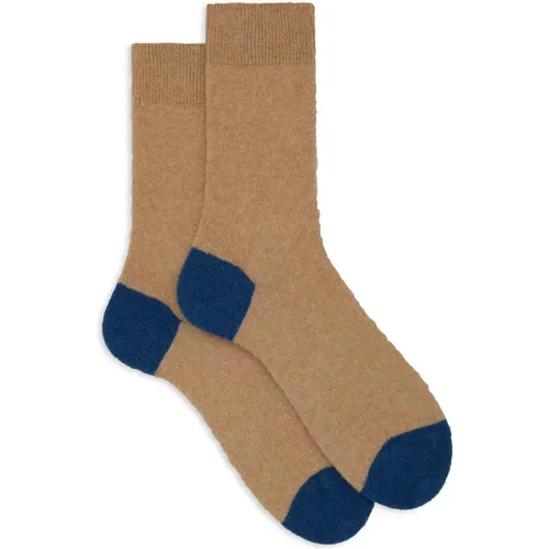 Kurze einfarbige beige Bouclé-Socken für Herren mit kontrastierenden Details , Herren, Größe: M - Gallo - Modalova