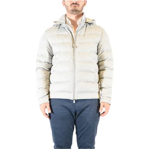 Light Grey Hooded Puffer Jacket , male, Sizes: L, XL - Eleventy - Modalova