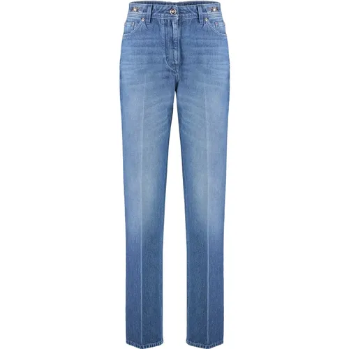 Boyfriend Jeans mit Leder-Logo , Damen, Größe: W26 - Versace - Modalova