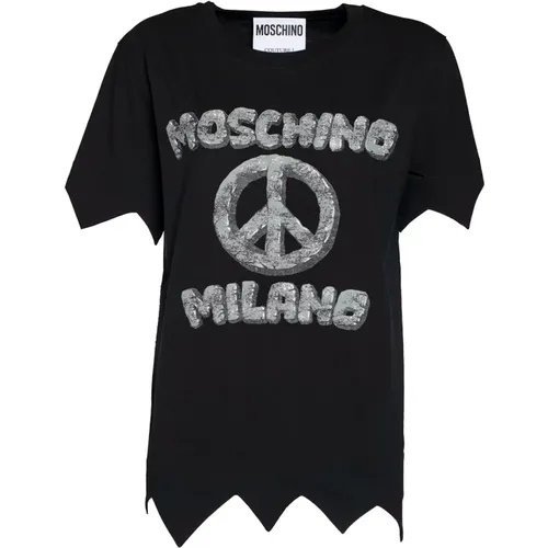 Carved Stones Logo T-shirt , female, Sizes: M, S, XS - Moschino - Modalova