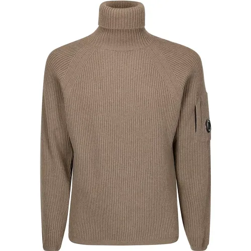 Ribbed Turtleneck Sweater with Logo Sleeve , male, Sizes: S - C.P. Company - Modalova