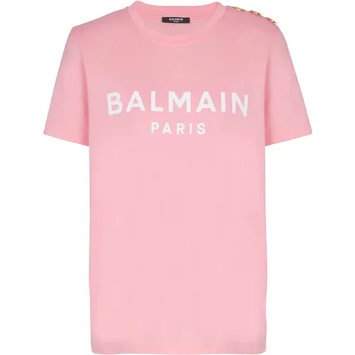 Rose Blanc T-Shirt , Damen, Größe: XS - Balmain - Modalova