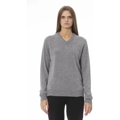 Trendiger Langarm V-Ausschnitt Pullover , Damen, Größe: M - Baldinini - Modalova