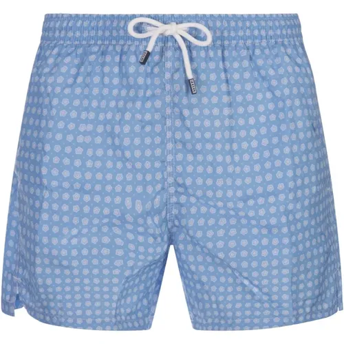 Blue Swim Shorts with Micro Flower Pattern , male, Sizes: 2XL - Fedeli - Modalova