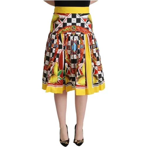 Carretto High Waist A-line Pleated Skirt , female, Sizes: 2XS - Dolce & Gabbana - Modalova