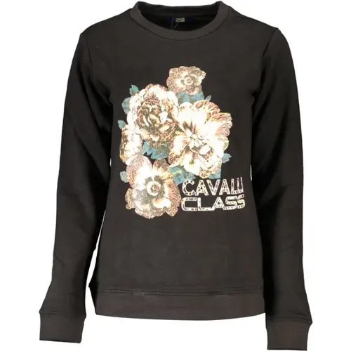 Schwarzer Baumwoll-Sweatshirt mit Print-Logo , Damen, Größe: S - Cavalli Class - Modalova