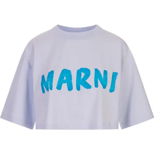 Blaues Crop T-Shirt mit Rundhalsausschnitt - Marni - Modalova