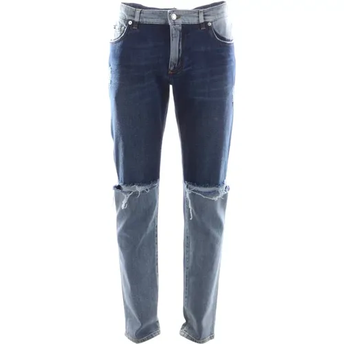 Slim-Fit Bicolor Broken Jeans , male, Sizes: XS - Dolce & Gabbana - Modalova