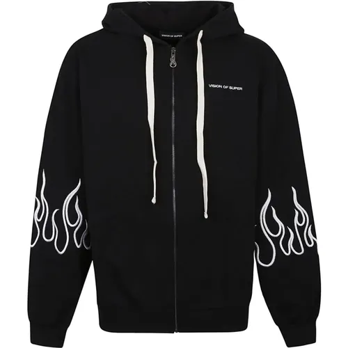 Schwarzer Flammen Hoodie - VISION OF SUPER - Modalova