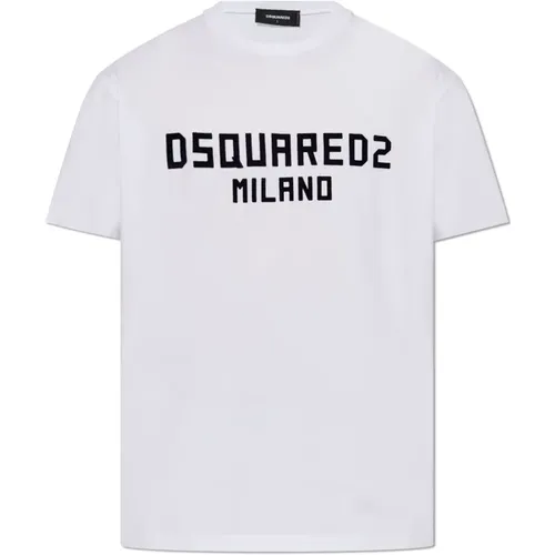 T-Shirt mit Samt-Finish-Logo , Herren, Größe: 3XL - Dsquared2 - Modalova