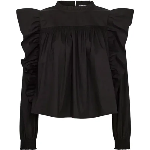 Schwarze Baumwoll Frill Bluse , Damen, Größe: XS - Co'Couture - Modalova