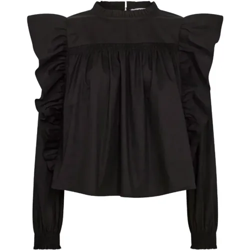 Schwarze Baumwoll Frill Bluse , Damen, Größe: XL - Co'Couture - Modalova