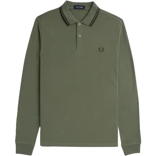 Langarm Polo in Grün mit Besatz , Herren, Größe: S - Fred Perry - Modalova