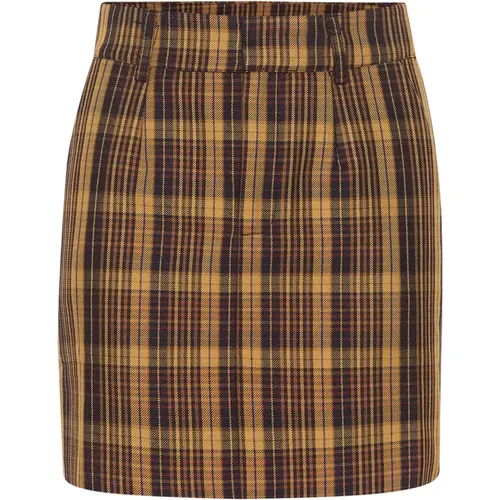 Checkered Skirt with Belt Loops , female, Sizes: S - Gestuz - Modalova