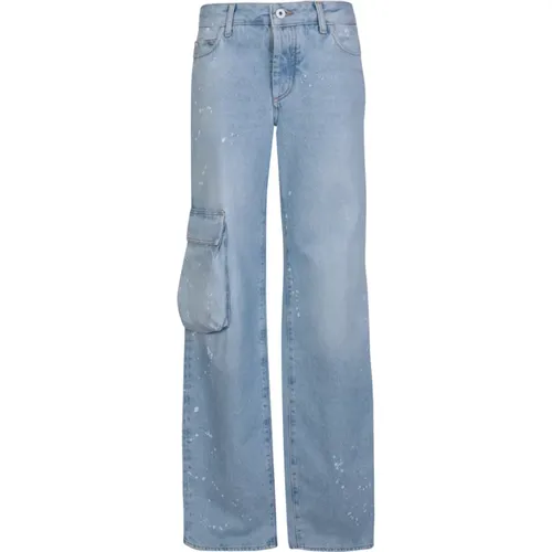 Blaue Cargo Jeans mit Einzigartigem Gemalten Detail - Off White - Modalova