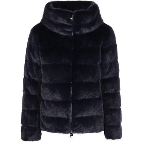 Faux Fur Cape Down Jacket , Damen, Größe: XS - Herno - Modalova