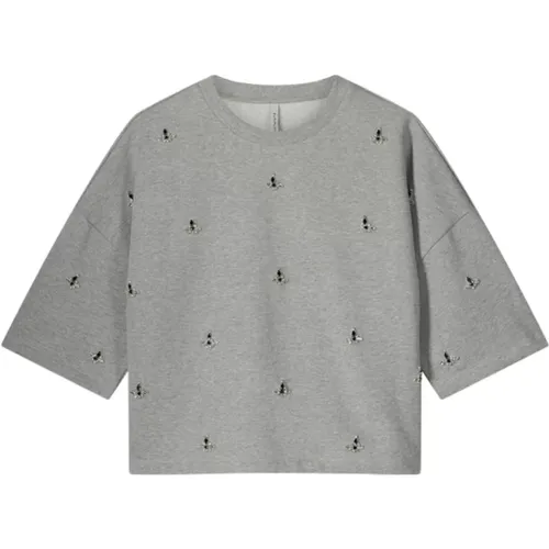 Embellished Boxy Sweatshirt Sweater Grey , female, Sizes: XL - Summum Woman - Modalova