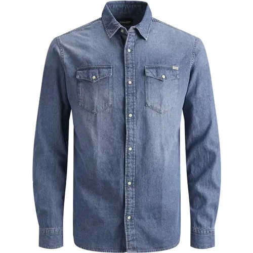 Sportliches Langarm Denim Hemd , Herren, Größe: S - jack & jones - Modalova