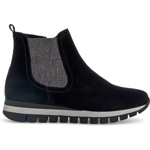 Schwarzer Samt Leder Sneaker Stiefel , Damen, Größe: 35 1/2 EU - Gabor - Modalova