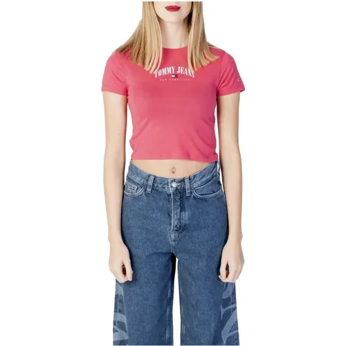 Rosa Print Langarm T-shirt , Damen, Größe: S - Tommy Jeans - Modalova