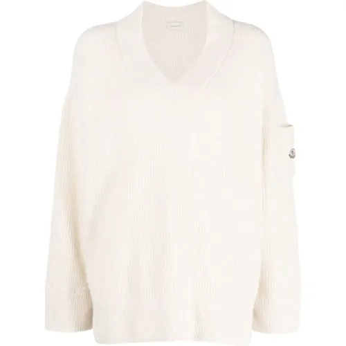 V-neck wool-blend jumper , female, Sizes: S, M - Moncler - Modalova