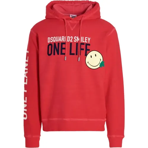 Roter Hoodie mit Smiley-Print , Herren, Größe: S - Dsquared2 - Modalova