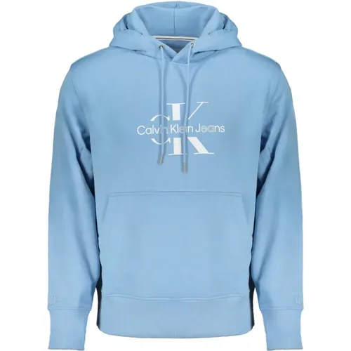 Blaue Kapuzenpullover mit zentraler Tasche und Logodruck , Herren, Größe: 2XL - Calvin Klein - Modalova