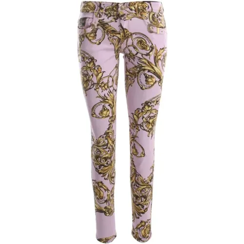 Rosa bedruckte Skinny Jeans , Damen, Größe: W26 - Versace Jeans Couture - Modalova