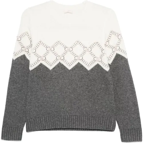 Zweifarbiger Strickpullover mit Strass , Damen, Größe: M - Liu Jo - Modalova