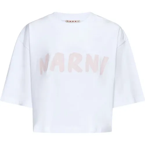 Weiße Baumwoll-Boxy-fit-T-Shirt , Damen, Größe: 2XS - Marni - Modalova
