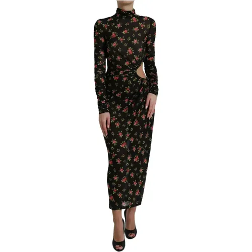 Floral Cut Out Sheath Maxi Dress , female, Sizes: XS - Dolce & Gabbana - Modalova