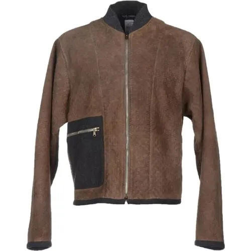 Gray Leather Jacket Coat , male, Sizes: S - Dolce & Gabbana - Modalova
