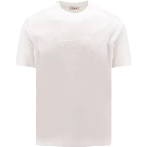 White Crew-neck T-Shirt Short Sleeve , male, Sizes: L, M - Valentino - Modalova