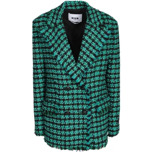 Grüne Doppelreihige Jacke mit Fransigem Rand , Damen, Größe: XS - Msgm - Modalova