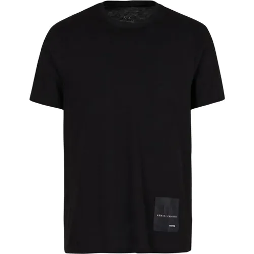 Baumwoll Logo Patch T-Shirt - Schwarz , Herren, Größe: XL - Armani Exchange - Modalova